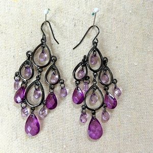 Pewter and Purple Chandelier Earrings